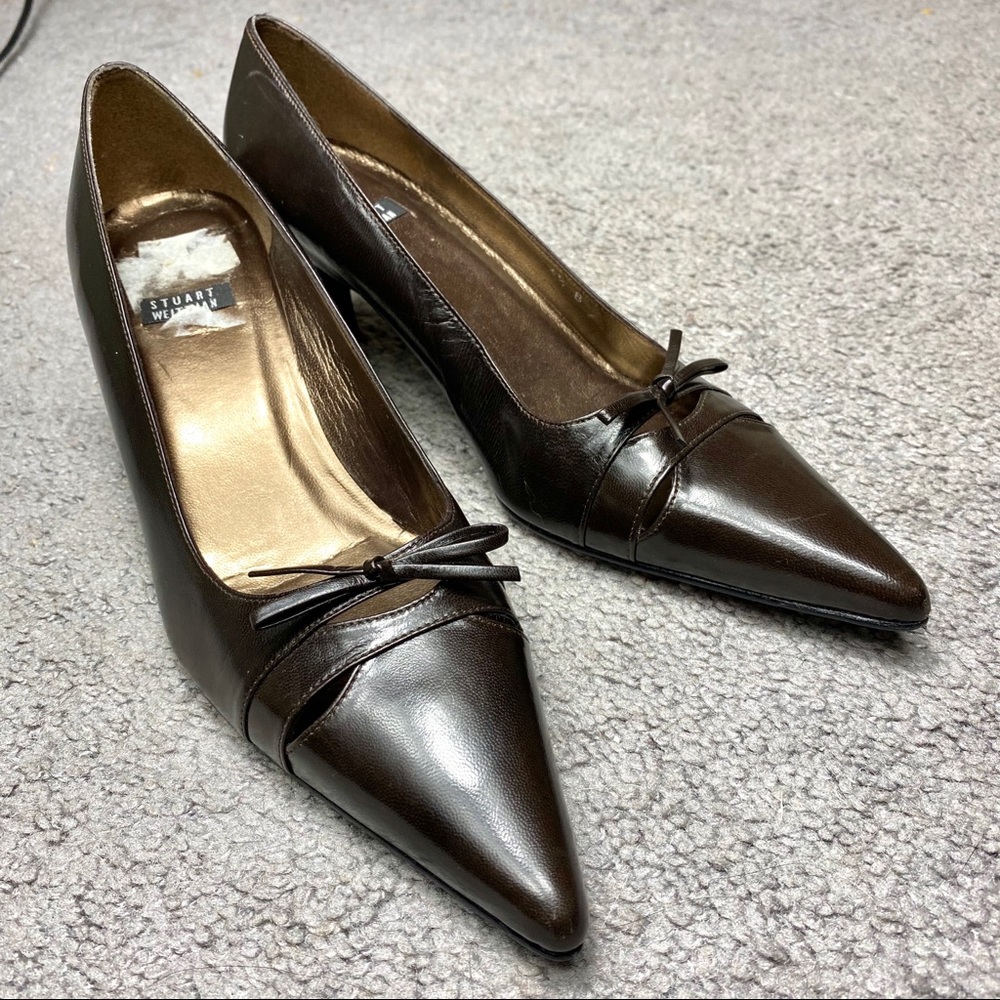 Stuart Weitzman Brown Leather Pointed Toe Heels
